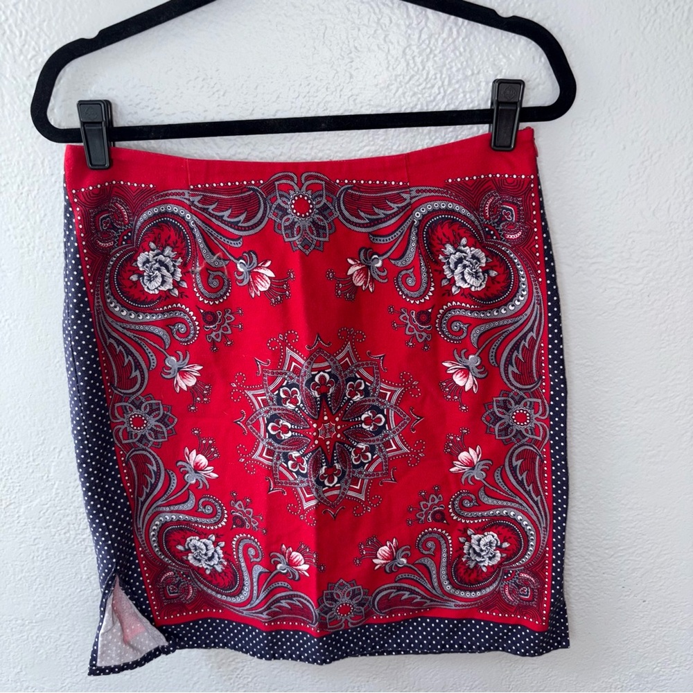 Vintage Red Paisley Bandana Print Mini Skirt size 10